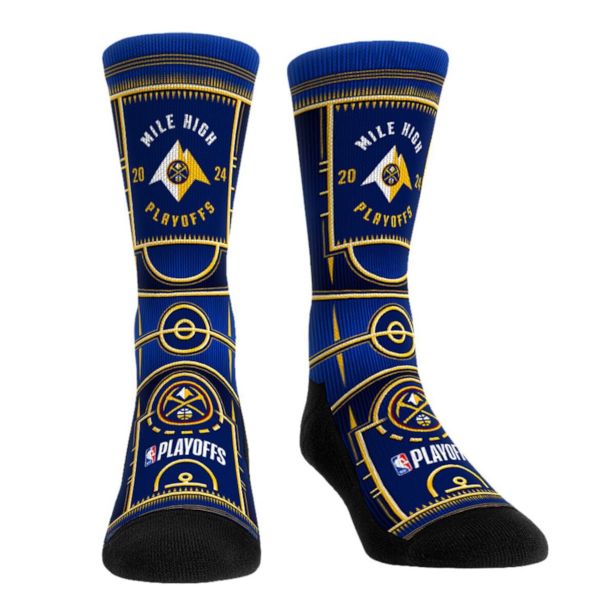 Слогановые носки Rock Em Socks синего цвета для взрослых Denver Nuggets, плей-офф NBA 2024 Rock Em Socks