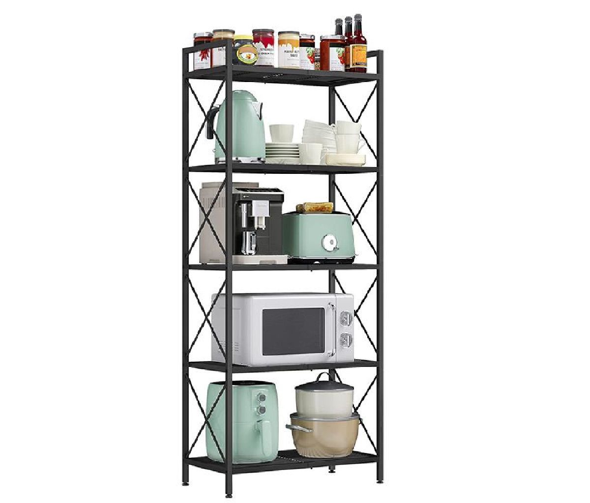 5-tier Metal Storage Shelf, Shelving Unit With X Side Frames, Dense Mesh, For Entryway Slickblue