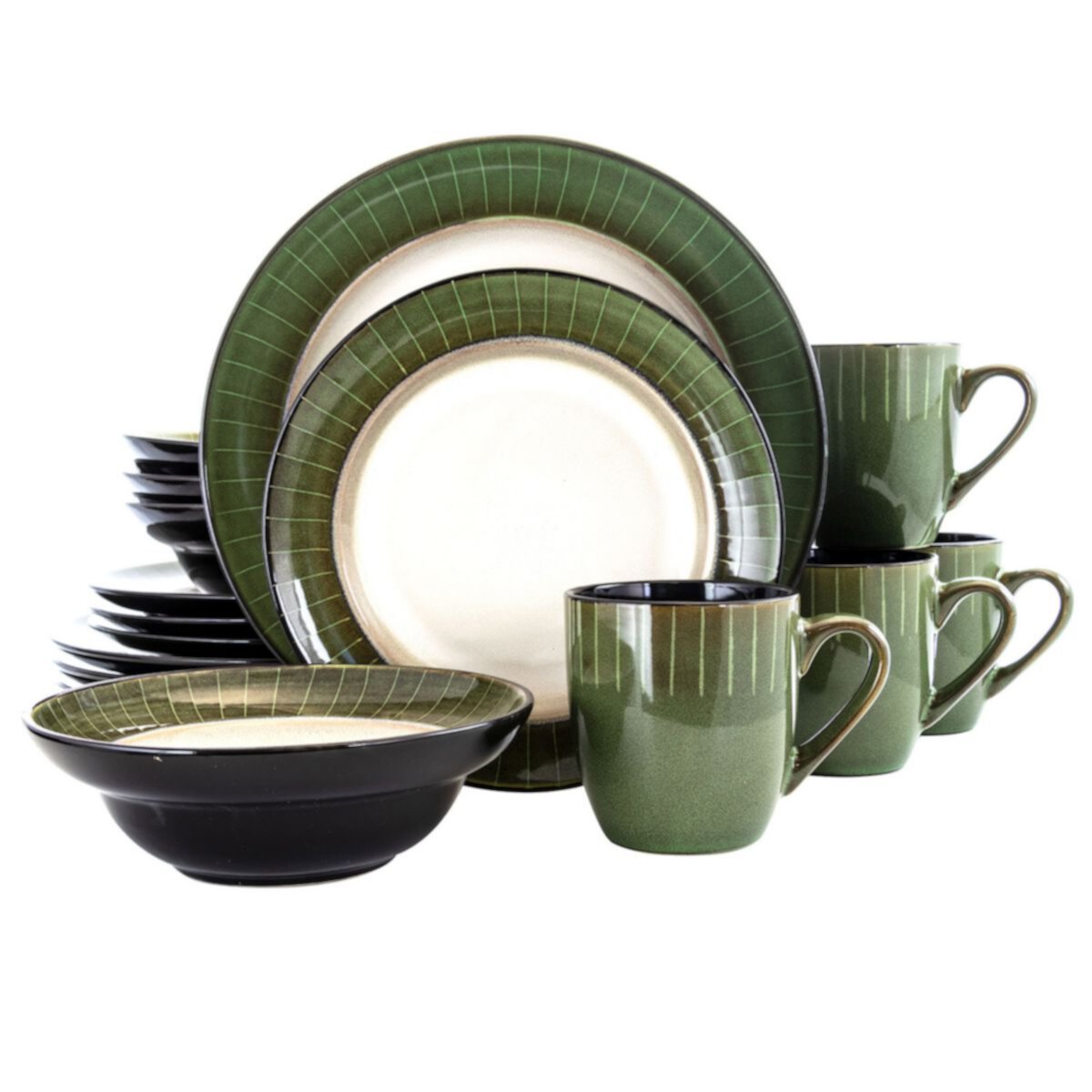 Elama Grand Jade 16 Piece Luxurious Stoneware Dinnerware with Complete Setting for 4, 16pc Elama