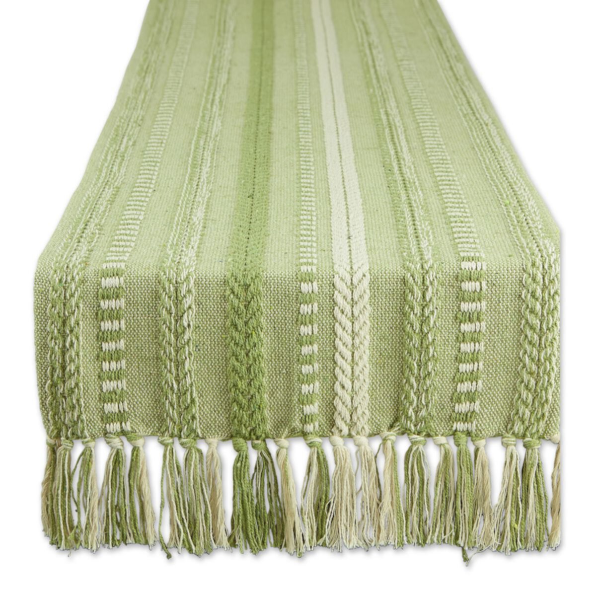 15&#34; x 72&#34; Antique Green and White Braided Stripe Decorative Table Runner Contemporary Home Living