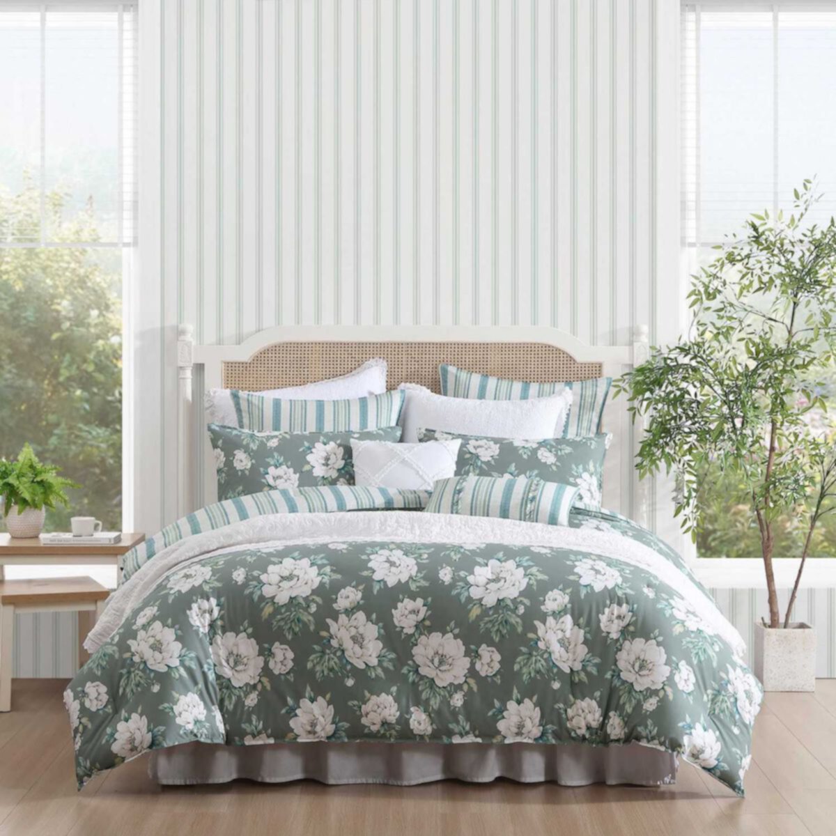 Laura Ashley Wisley Floral Green Bonus Comforter Set Laura Ashley