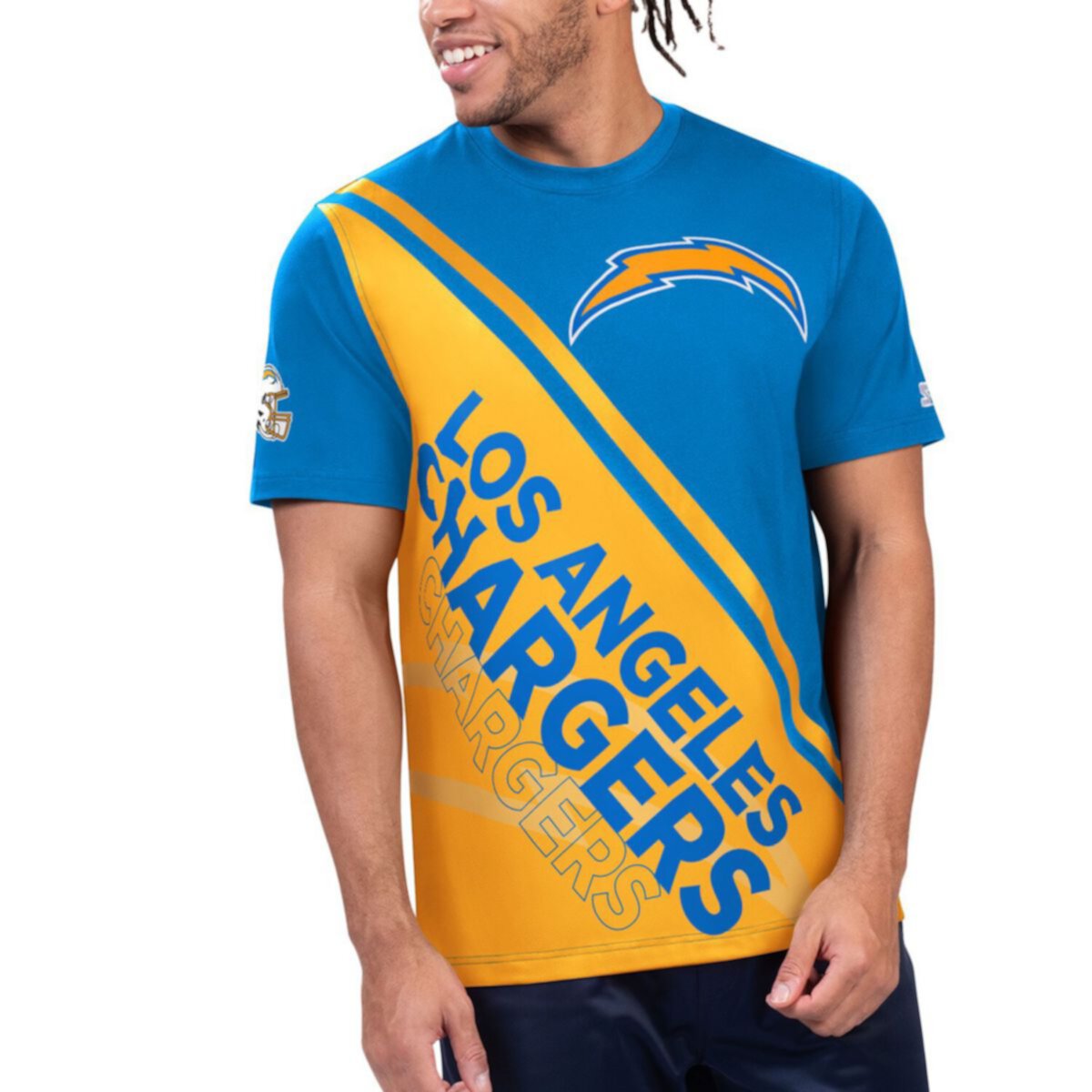 Мужская Футболка Starter Powder Blue/Gold Los Angeles Chargers Finish Line Extreme Graphic Starter