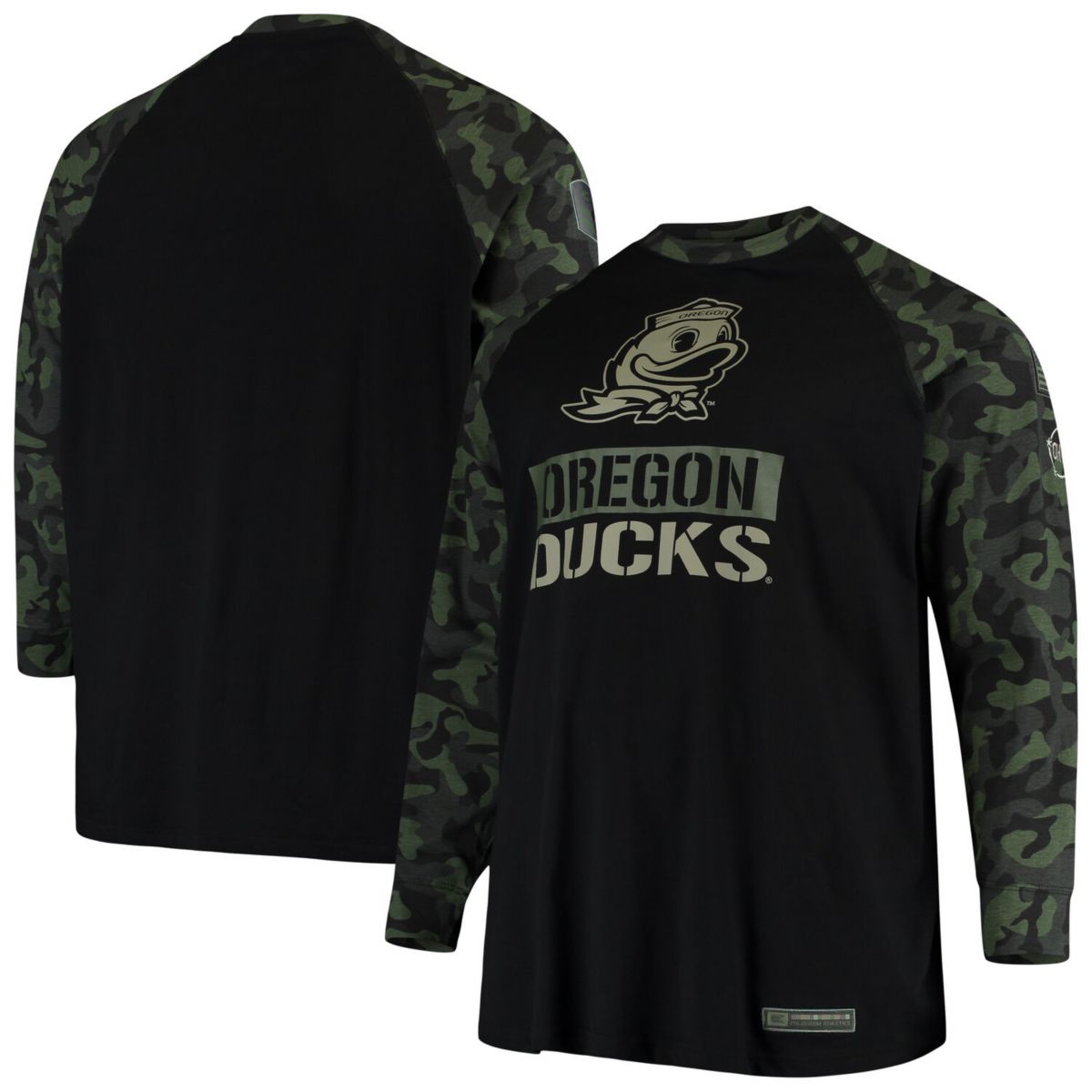 Мужская Футболка Colosseum Чёрная/Камуфляж Oregon Ducks OHT Military Appreciation Big & Tall Raglan Long Sleeve Colosseum