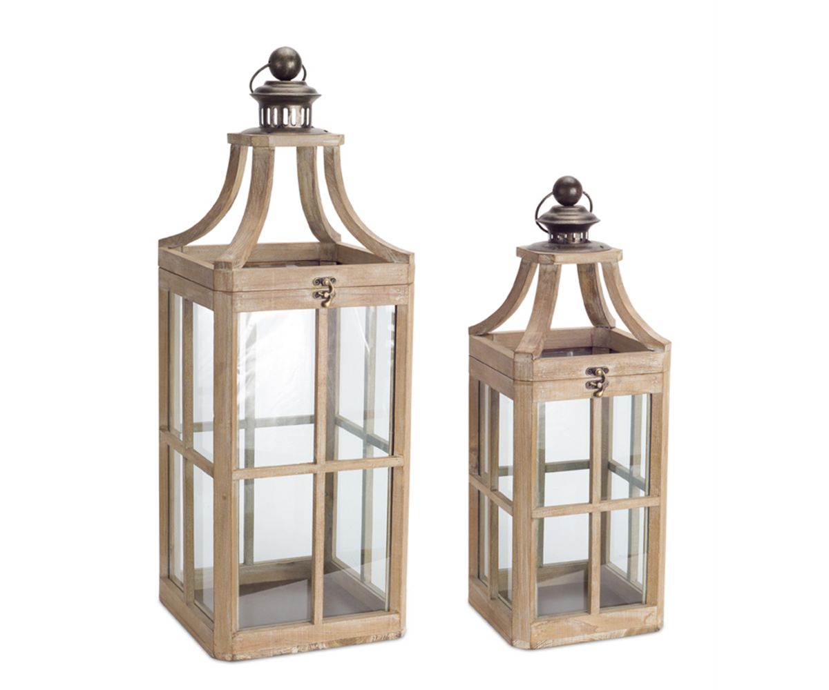 Modern Wood Lantern With Curved Top (set Of 2) Slickblue