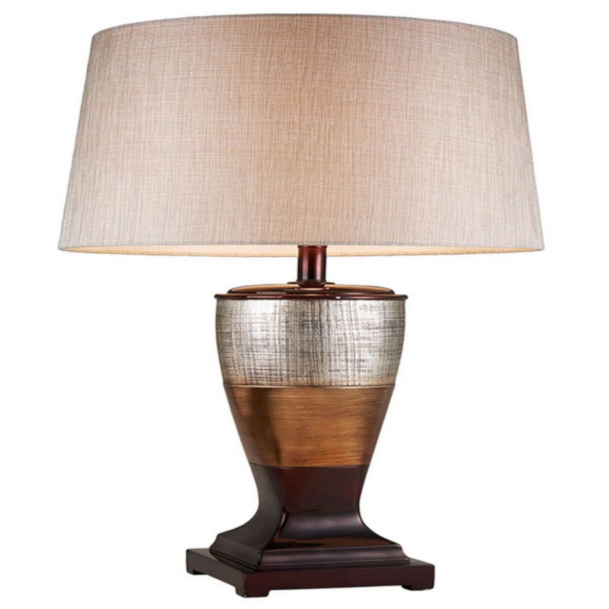 Table Lamp with Colorblock Pedestal Base, Brown Benzara