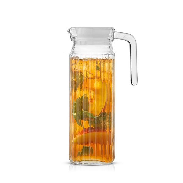 JoyJolt Beverage Serveware 40-oz. Glass Pitcher with Handle & 2 Lids JoyJolt