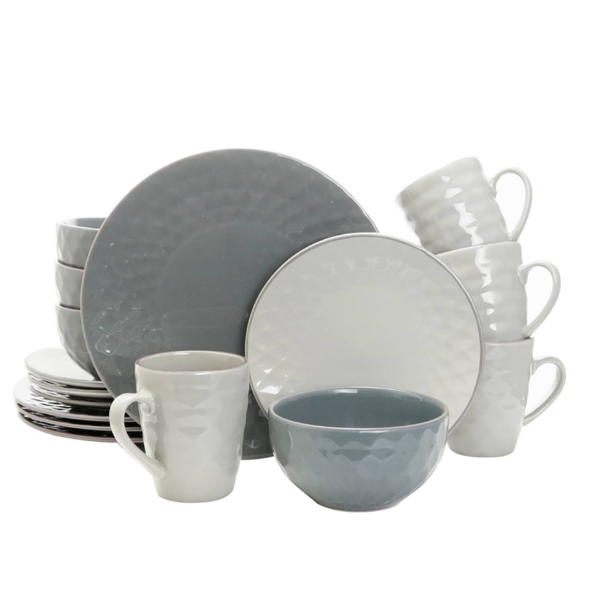 Elama Tahitian Pearl 16 Piece Stoneware Dinnerware Set in Slate and Stone Pearl Elama