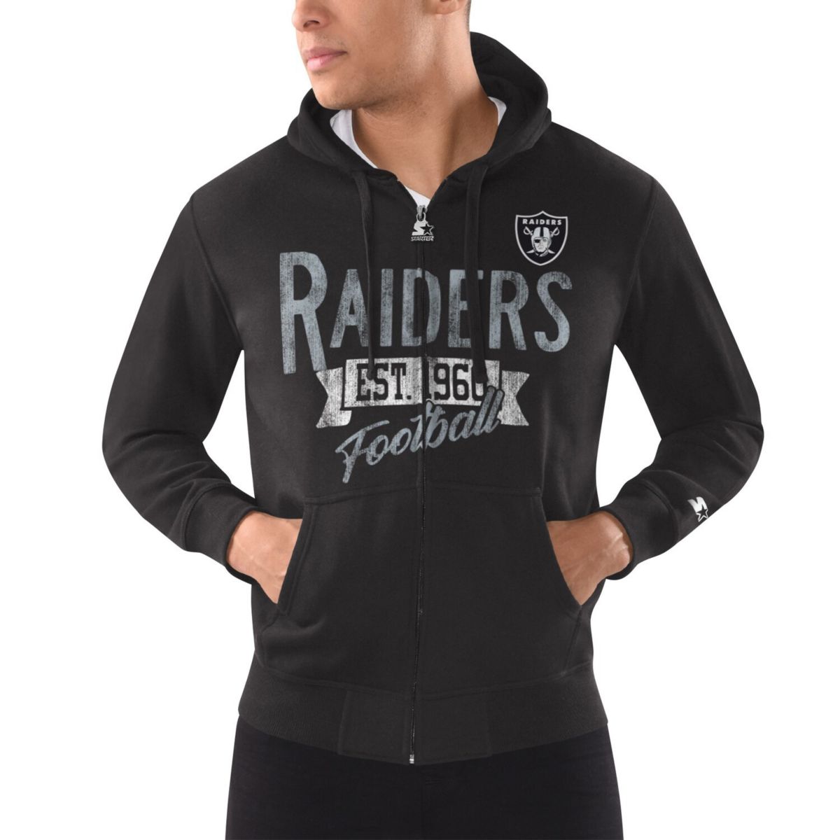 Мужская Футболка Starter Черная Las Vegas Raiders Domestic Post Season Full-Zip Hoodie Starter