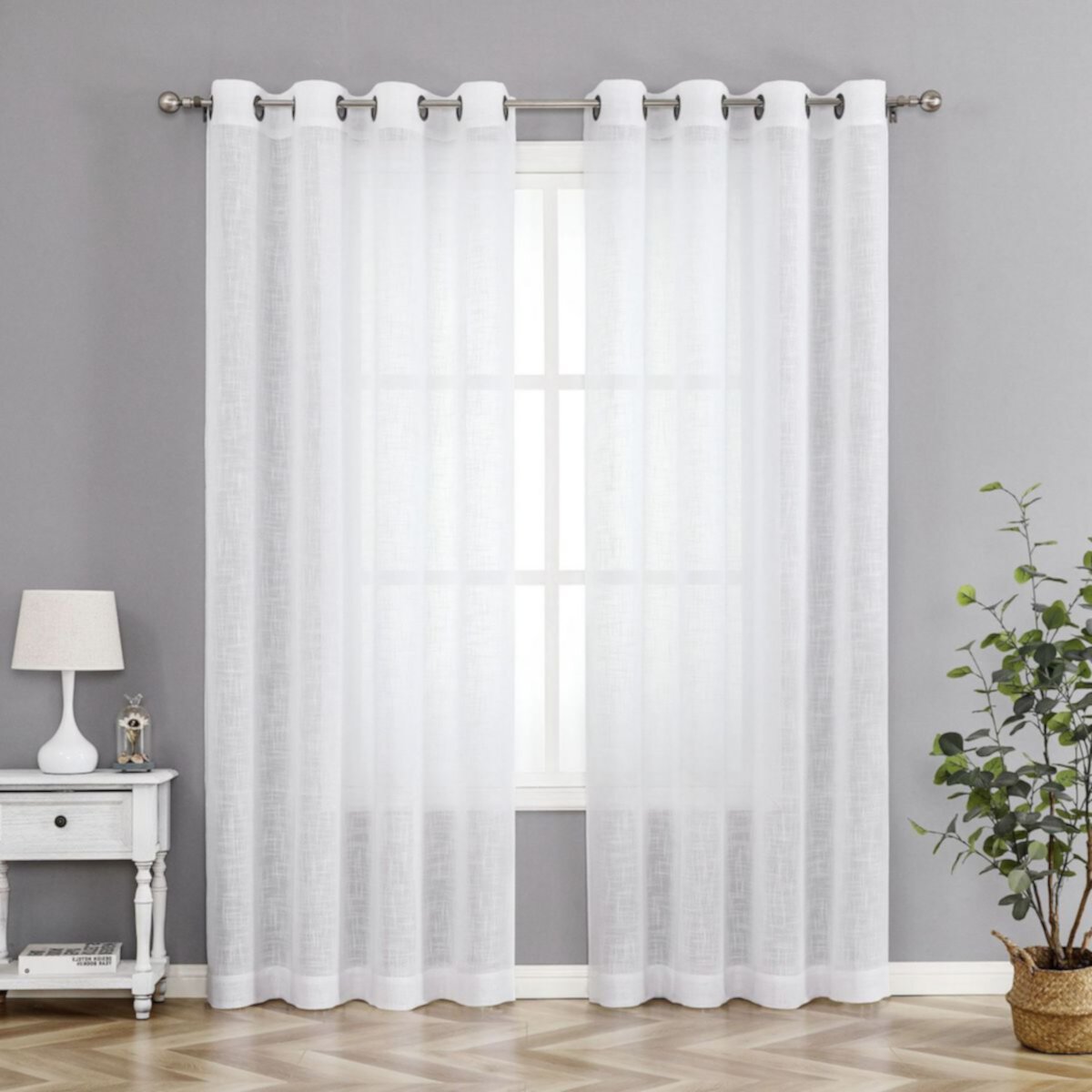 Kate Aurora 2 Pack Lux Thread Premium Woven Grommet Top Sheer Curtain Panels Kate Aurora