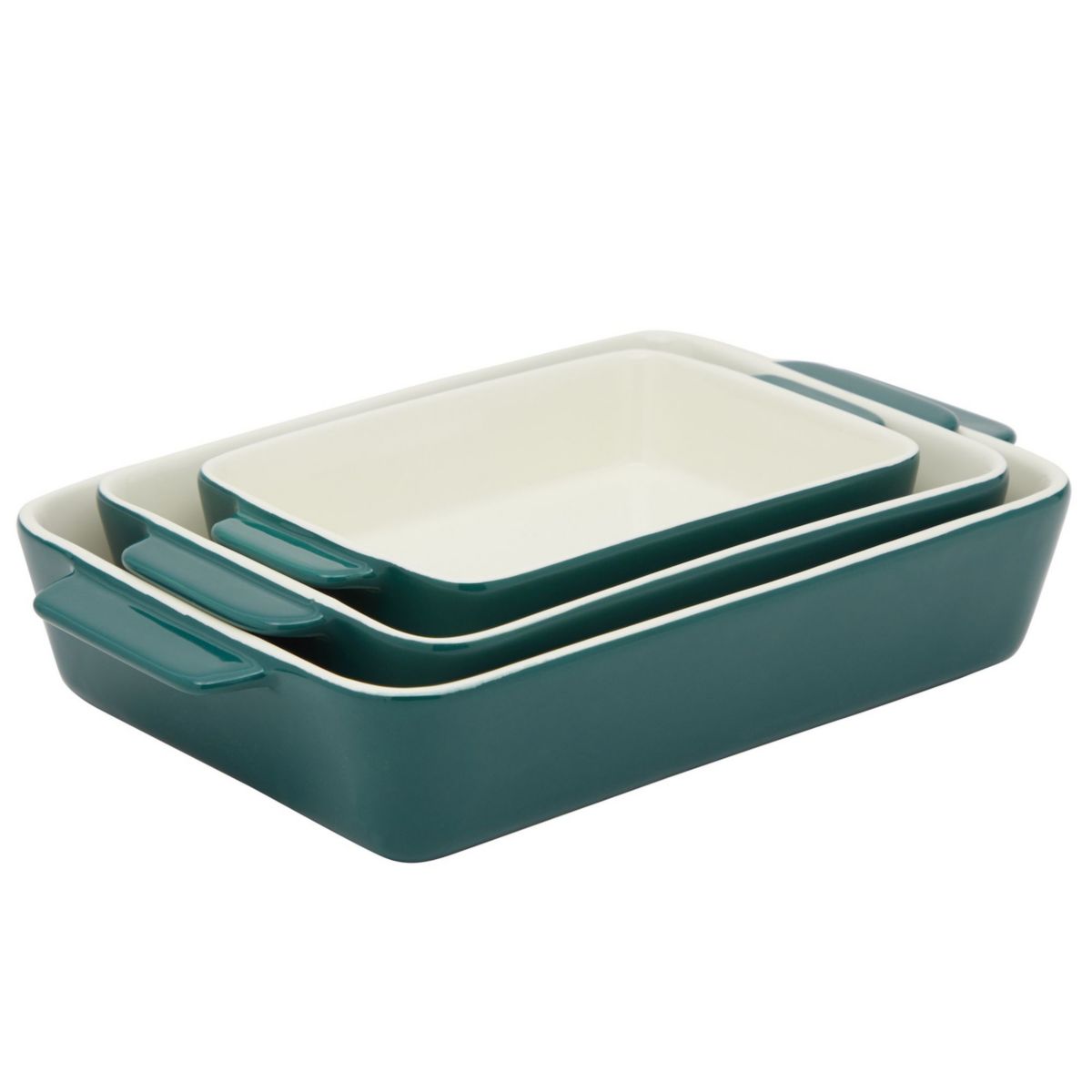 3 Pieces Ceramic Bakeware Set, Porcelain Casserole Dishes for Baking (Green, 3 Rectangular Sizes) Juvale