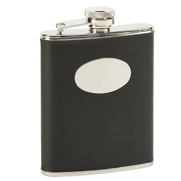 Black Leatherette Flask With Engraving Plate Creative Gifts International