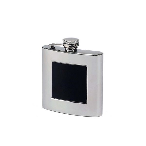 Polished Stainless Steel Flask With Black Plate Creative Gifts International