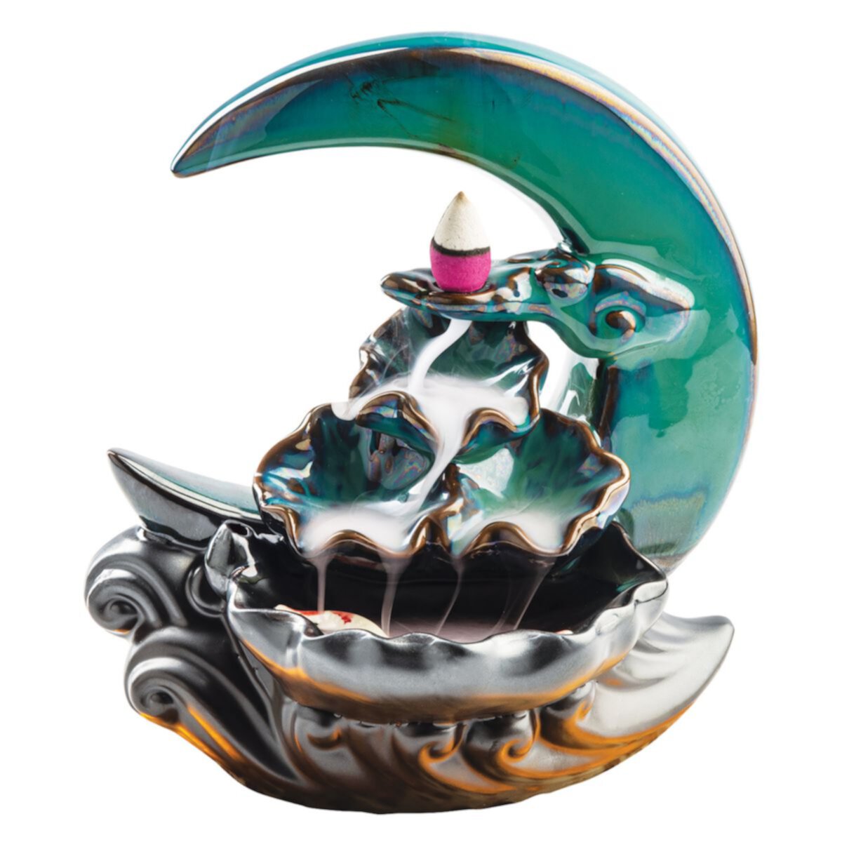 Collections Etc Crescent Moon Waterfall Look Ceramic Incense Burner With 20 Incense Cones Collections Etc.