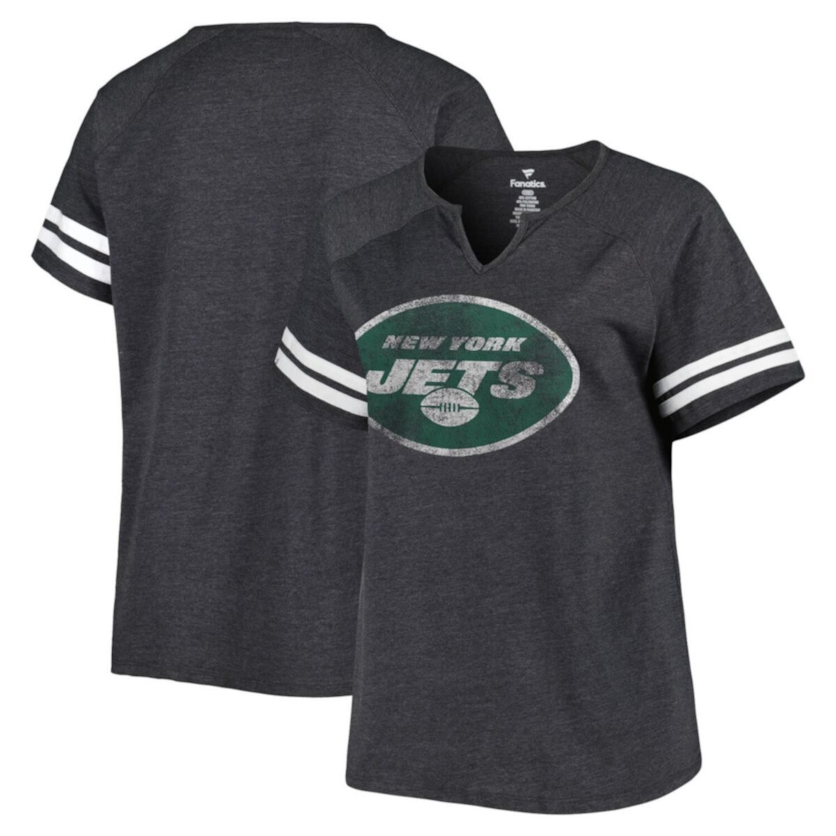 Женская Футболка Fanatics Heather Charcoal New York Jets Плюс Размер Раглан С Вырезом Fanatics Brands - White Label