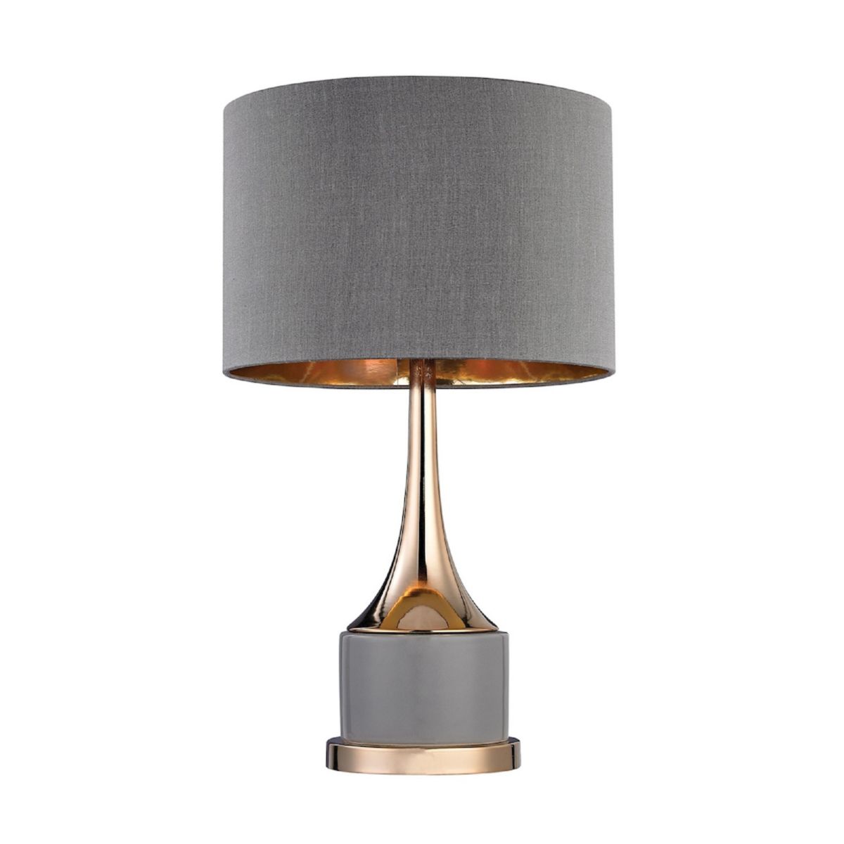 18.5&#34; Metallic Gold Cone Neck Small Table Lamp with Gray Faux Silk Round Hardback Shade Contemporary Home Living