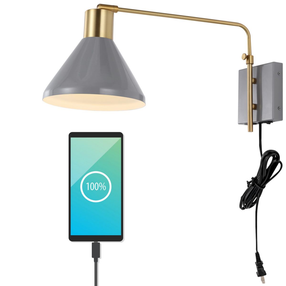 Max Swing Arm Modern Midcentury Iron Usb Charging Port Led Sconce Jonathan Y Designs