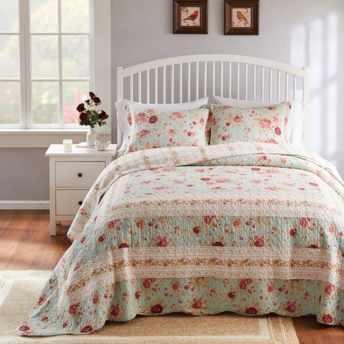 Greenland Home Fashions Antique Rose Blue Bedspread Set Greenland Home Fashions