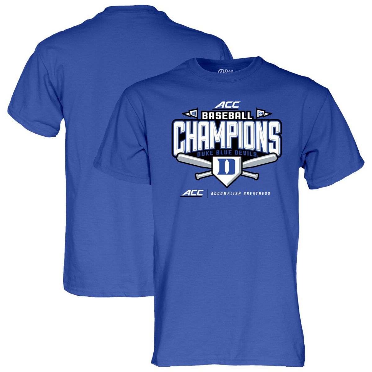 Мужская Футболка Blue 84 Royal Duke Blue Devils 2024 ACC Baseball Conference Tournament Champions Blue 84