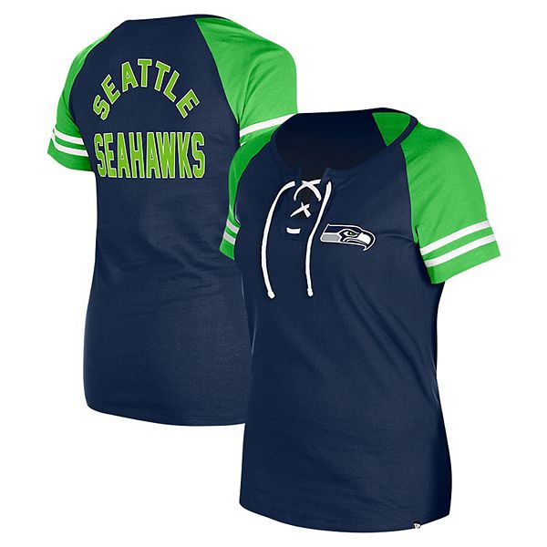 Женская Футболка New Era College Navy Seattle Seahawks Lace-Up Raglan New Era