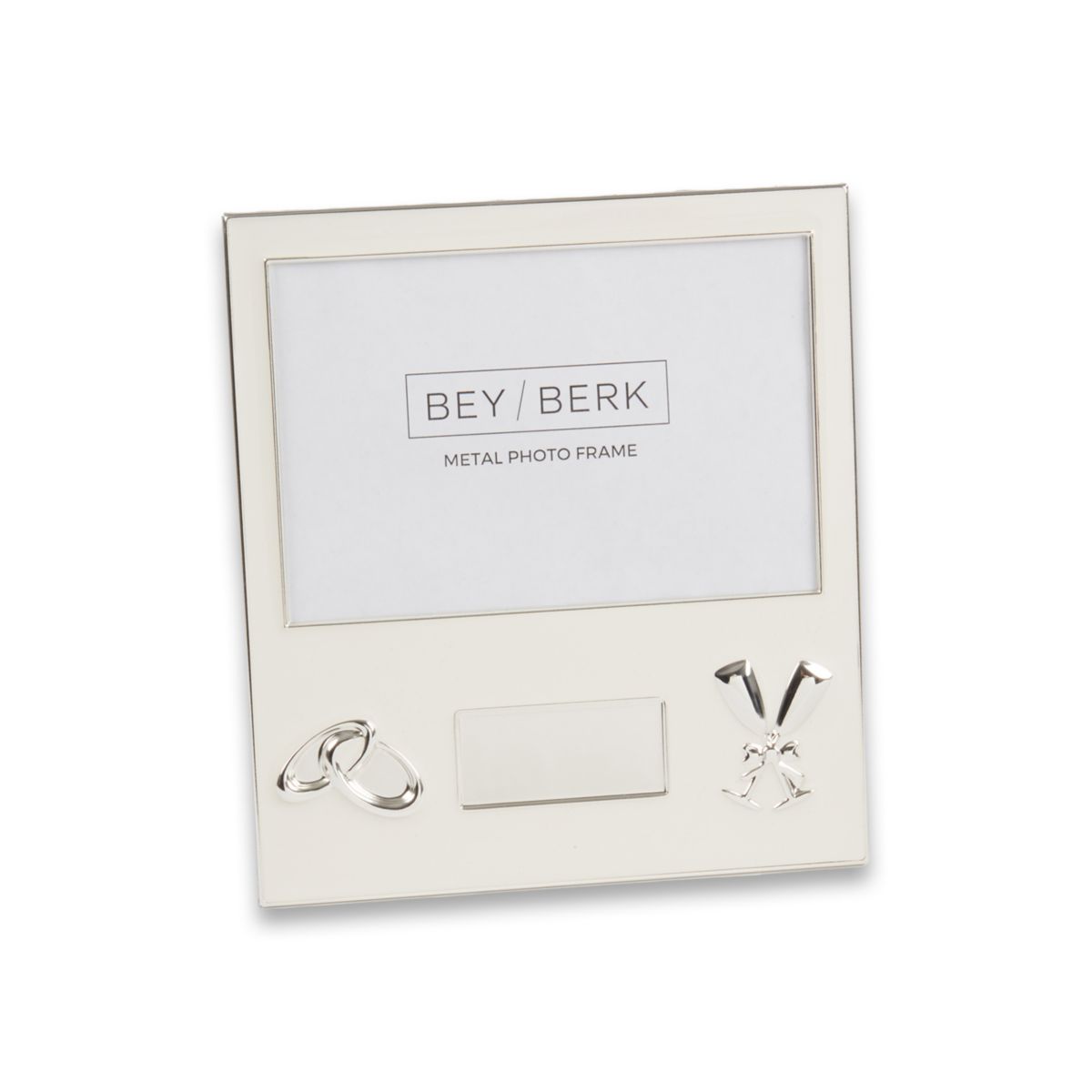 Bey-Berk Silver Plated 4&#34; x 6&#34; Picture Frame - Wedding Theme with Engraving Plate Bey-Berk