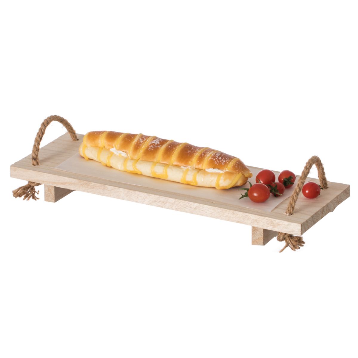 Decorative Natural Wood Rectangular Tray Serving Board Rope Handles Vintiquewise