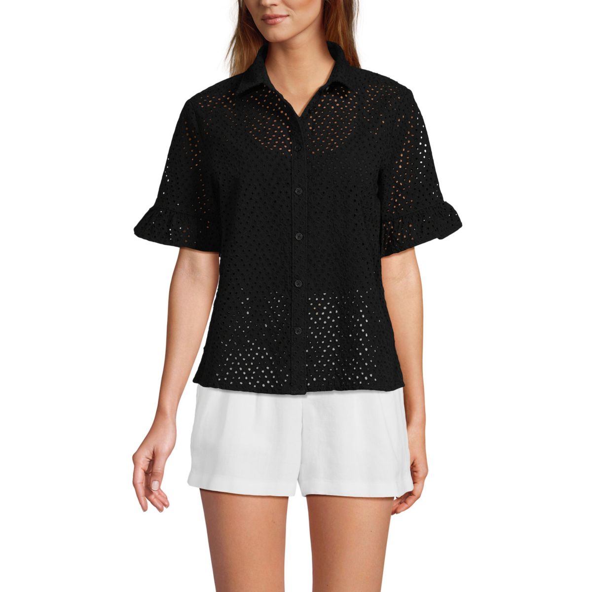 Женская Блузка Lands' End Eyelet Ruffle Sleeve Lands' End