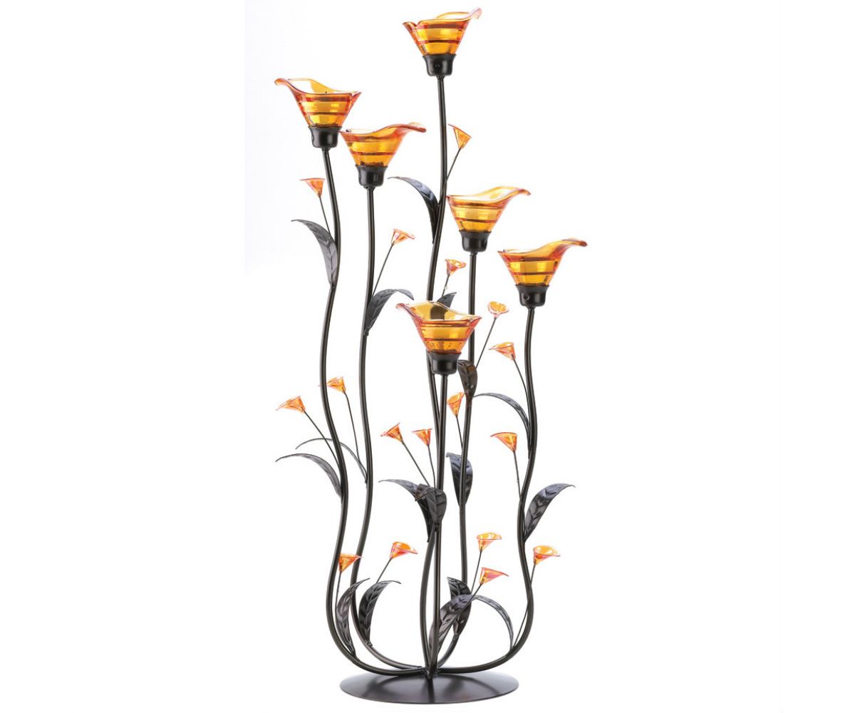 Calla Lily Candleholder with Amber Glass Accent Plus