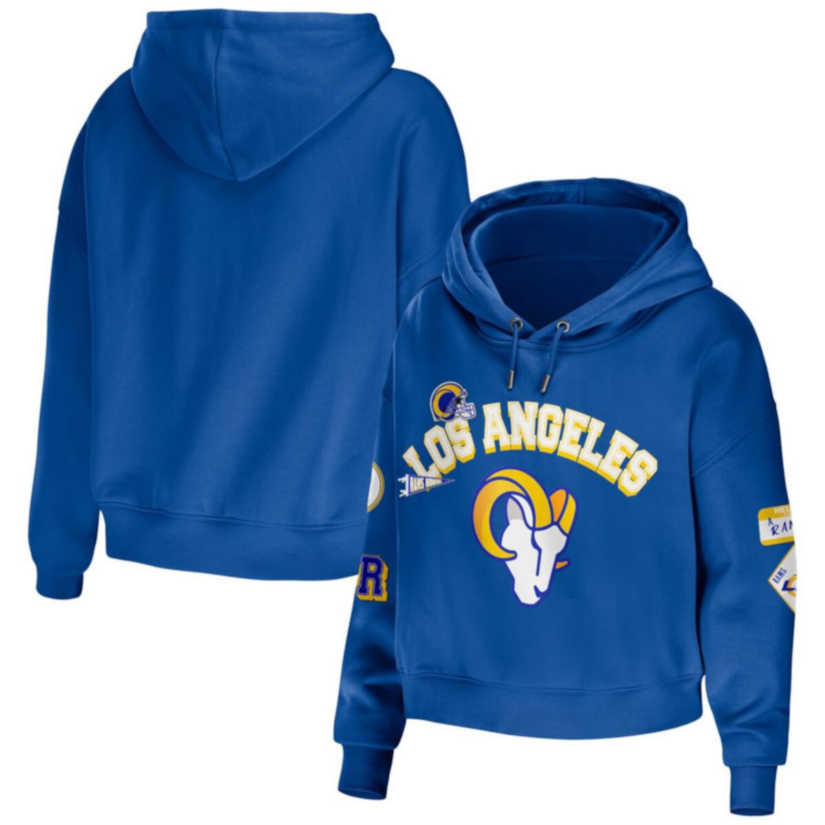 Женская Футболка WEAR by Erin Andrews Royal Los Angeles Rams Модный Cropped Pullover Hoodie WEAR by Erin Andrews