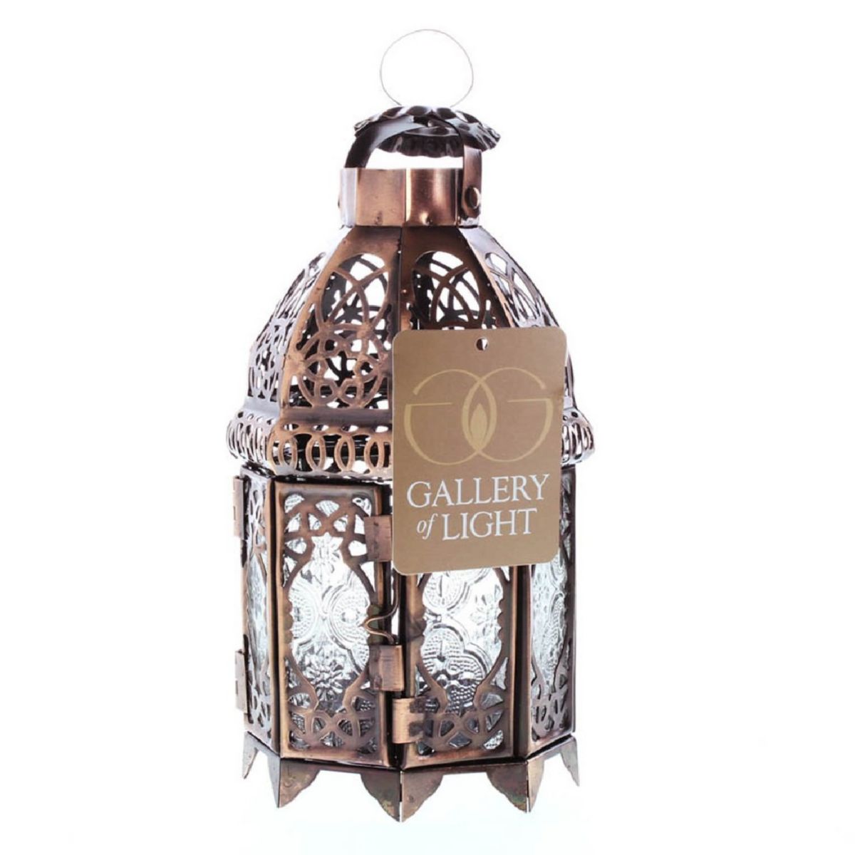 Lacy Cutout Copper-Tone Candle Lantern - 9.5 inches Accent Plus