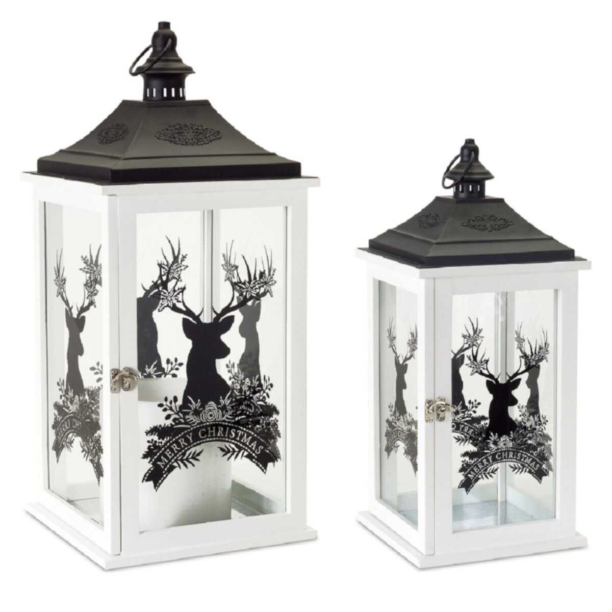 Wood Merry Christmas Lantern with Deer Design (Set of 2) Slickblue