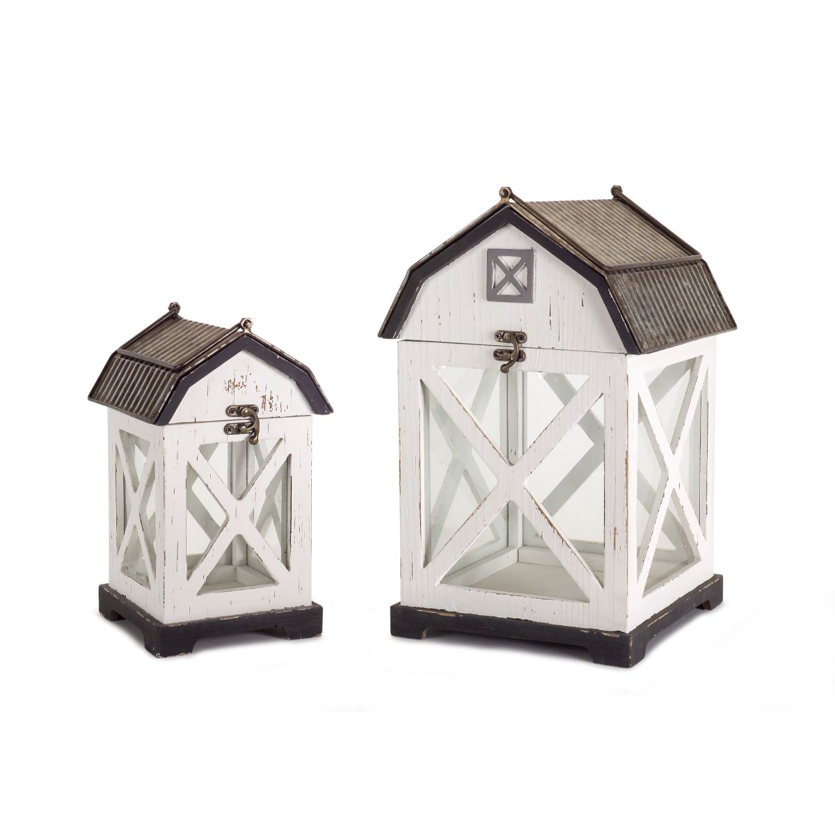 14.5” Set of 2 Barn Lanterns (White  Brown) Diva At Home