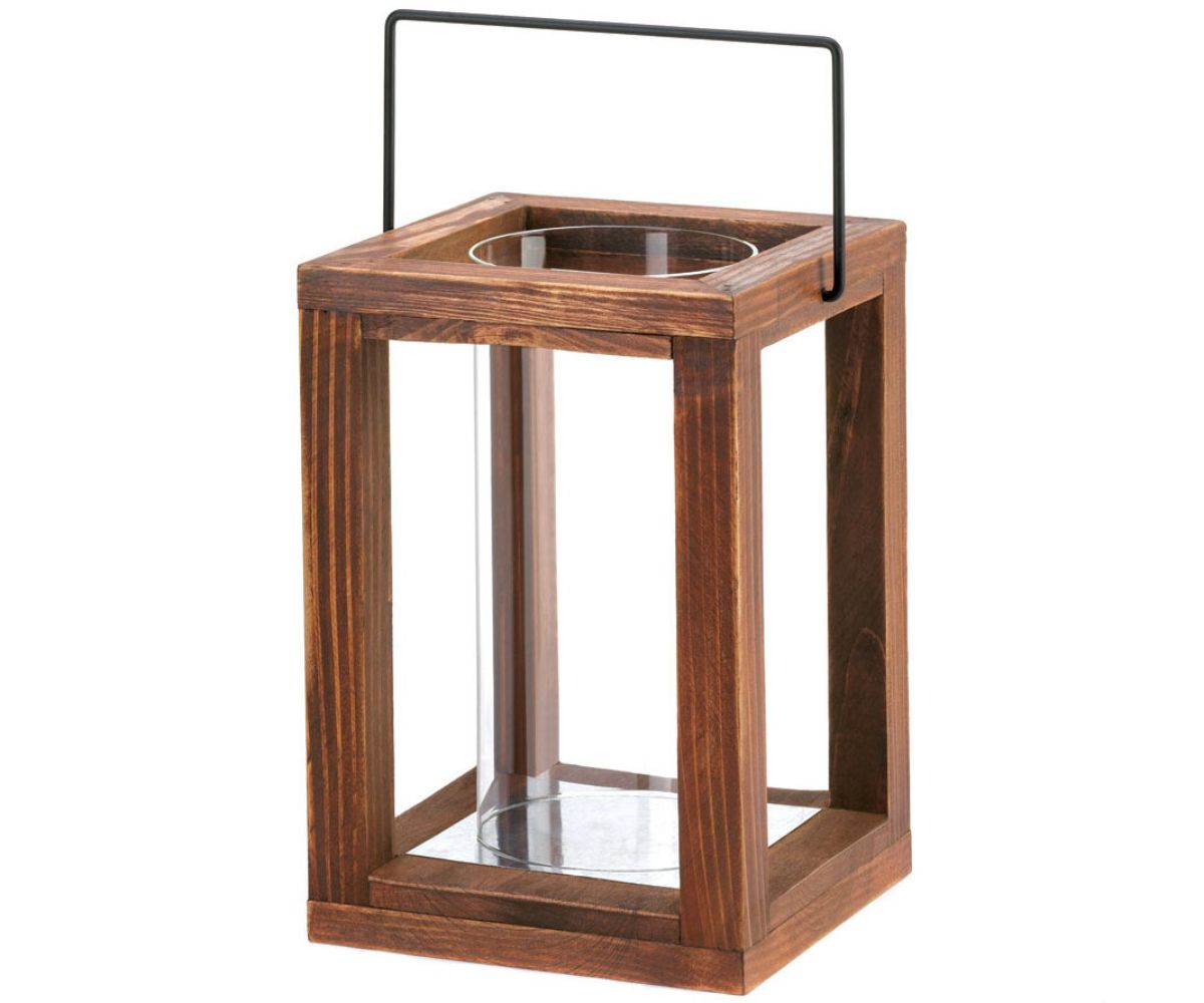 Rustic Wood Candle Lantern Accent Plus