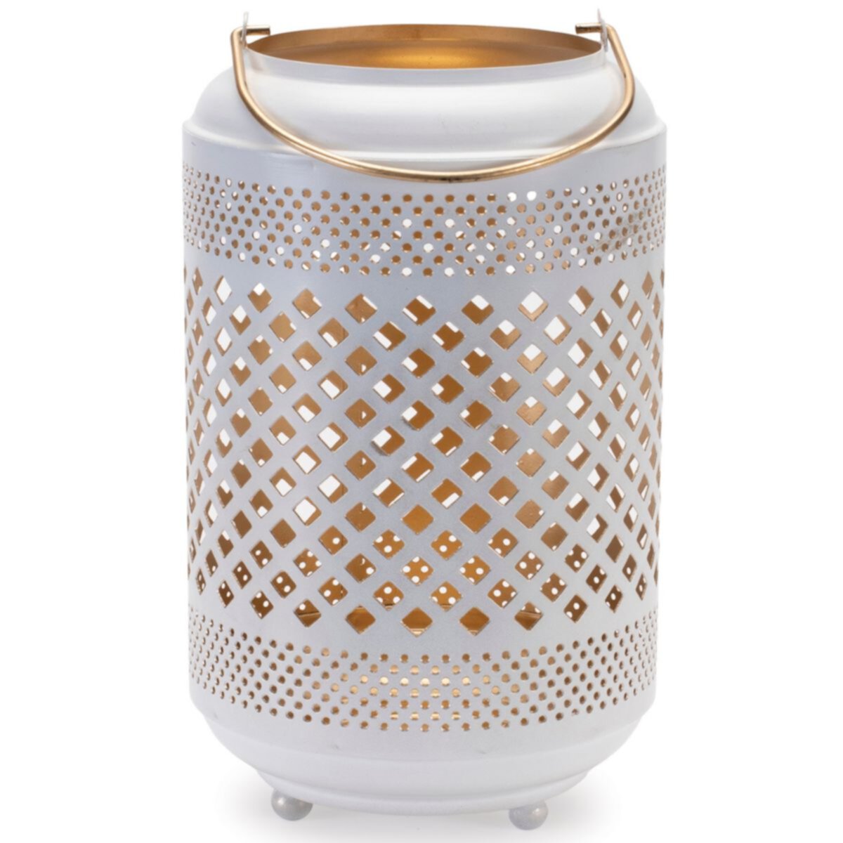 Lattice Punched Metal Lantern with Gold Accent 13.75&#34;H Slickblue