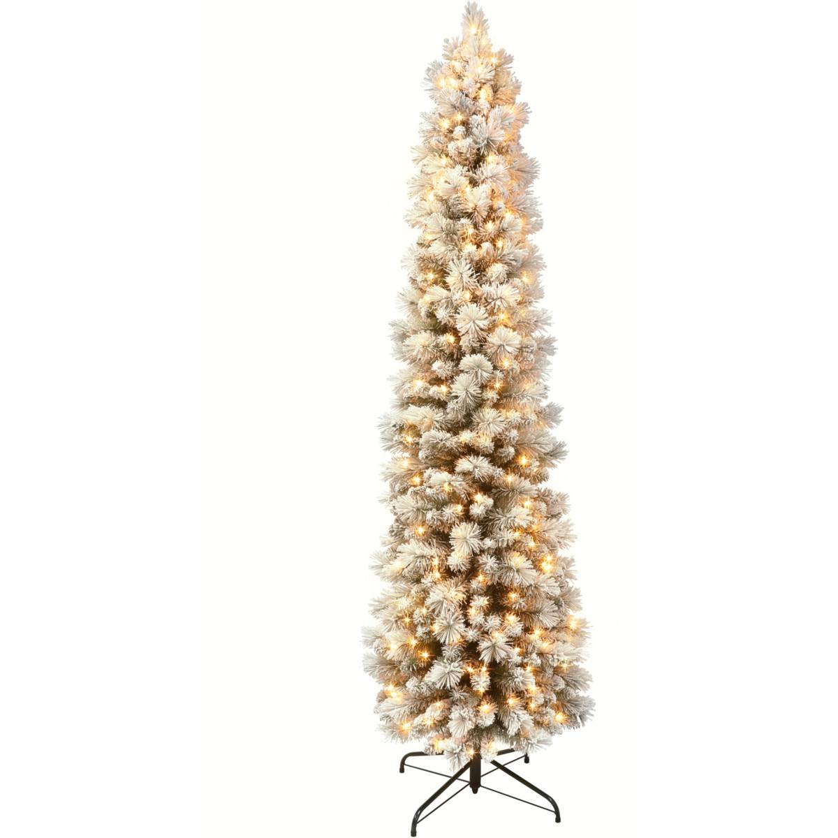 Puleo International Inc. 6.5-ft. Pre-Lit Flocked Pine Pencil Artificial Christmas Tree Puleo International Inc.