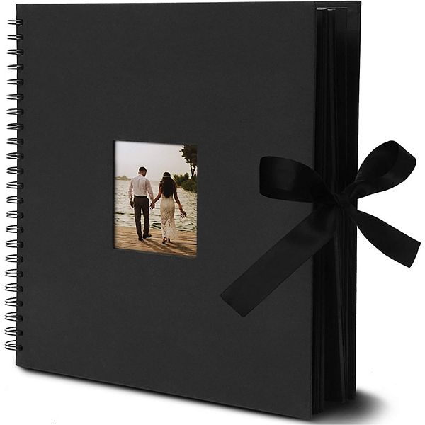 Black 12x12 Scrapbook Album With Window, Silk Ribbon For Weddings, 80 Pages Juvale