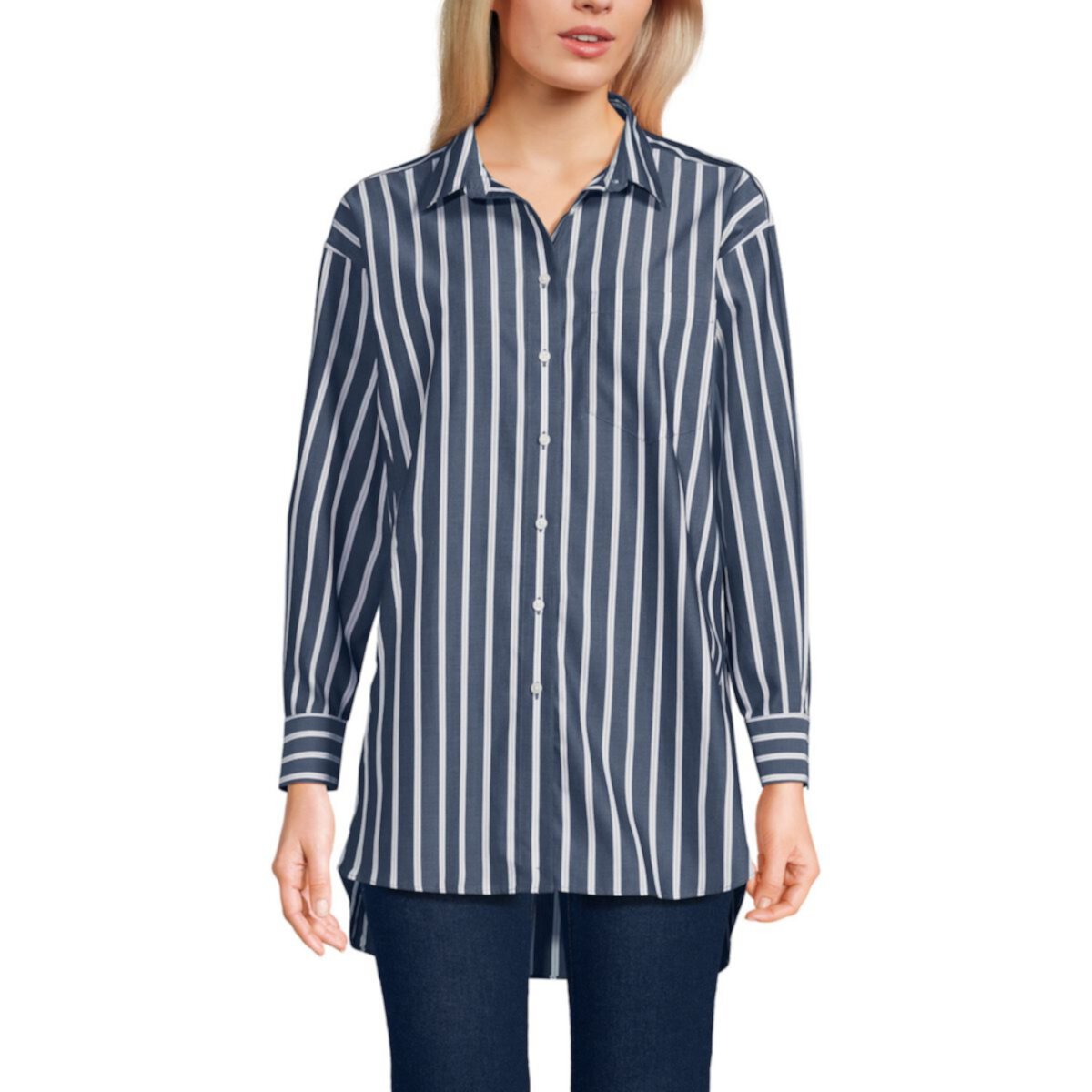 Женская Блузка Lands' End No Iron Oversized Tunic Button Down Shirt Lands' End