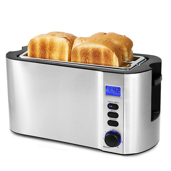 Elite Cuisine 4-Slice Digital, Stainless Steel Long-Slot Toaster Elite