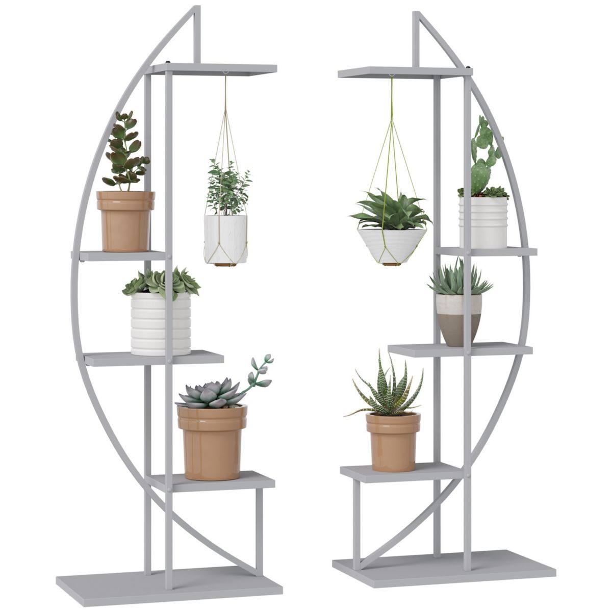 Half Moon Shape 5 Tier Metal Plant Stand Curved Flower Pot Holder Shelf, 2 Pack Outsunny