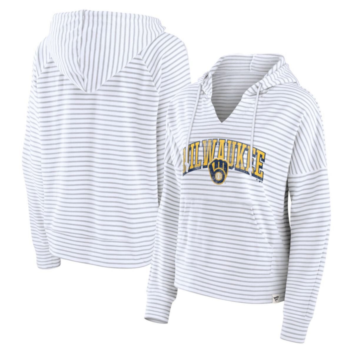 Женская Толстовка Fanatics White Milwaukee Brewers Striped Fundamentals с Вырезом Fanatics Brands - White Label