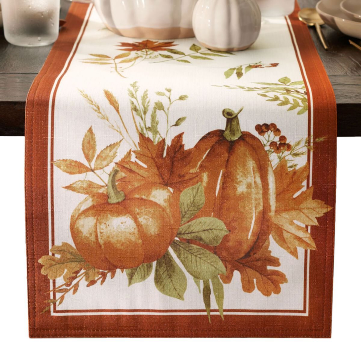 Elrene Home Fashions Autumn Pumpkin Grove Fall Table Runner, 13&#34;X70&#34; Elrene