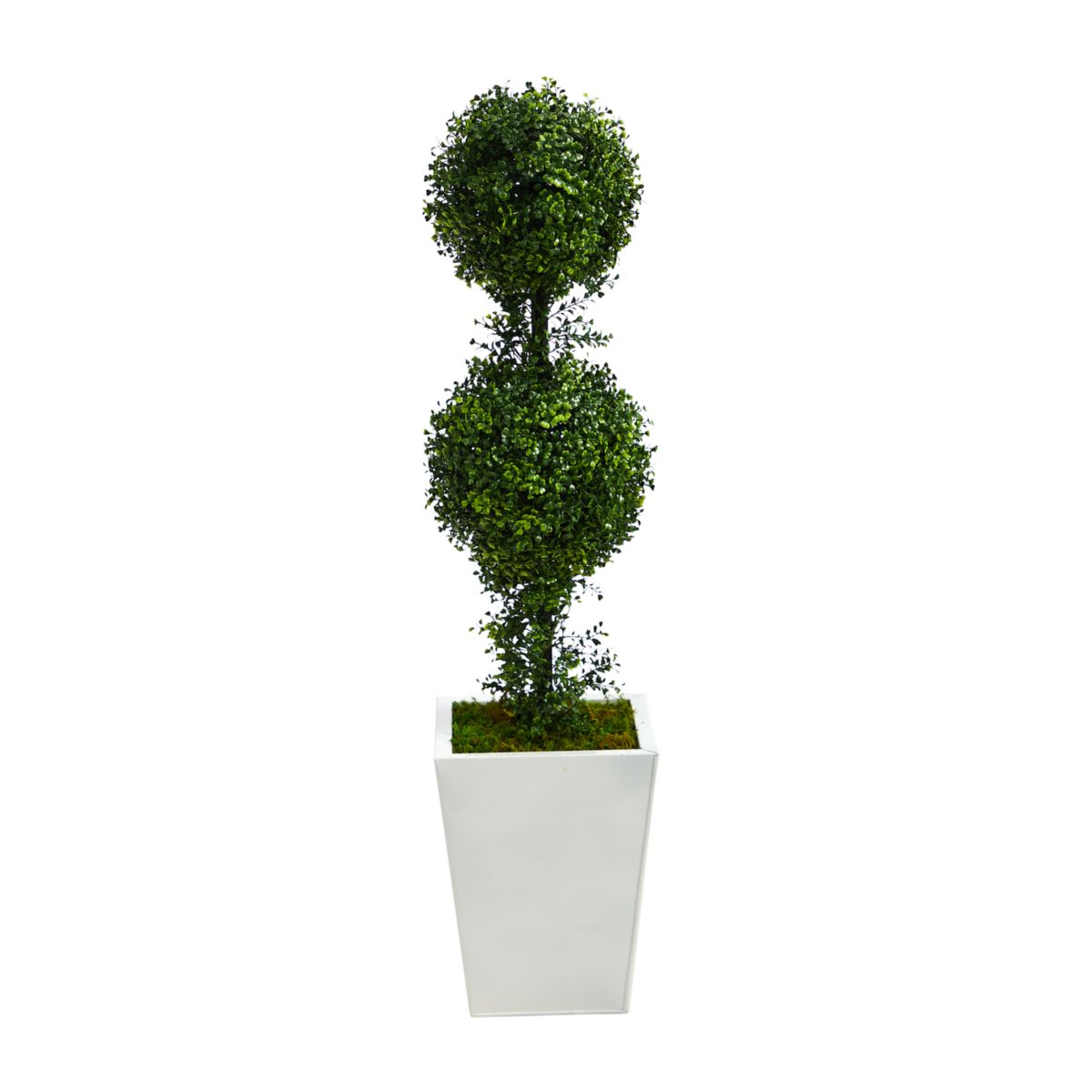 nearly natural 3.5-ft. Boxwood Double Ball Topiary Artificial Tree in White Metal Planter NEARLY NATURAL