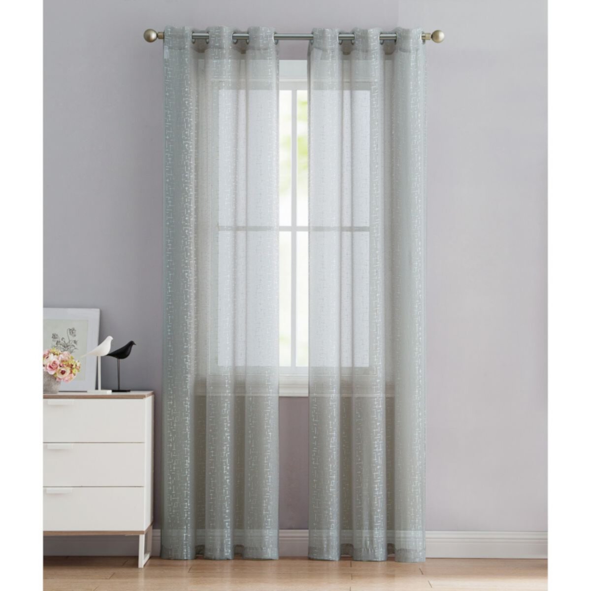 VCNY Home Harlow Metallic Sheer Grommet 2 Window Curtain Panels VCNY HOME