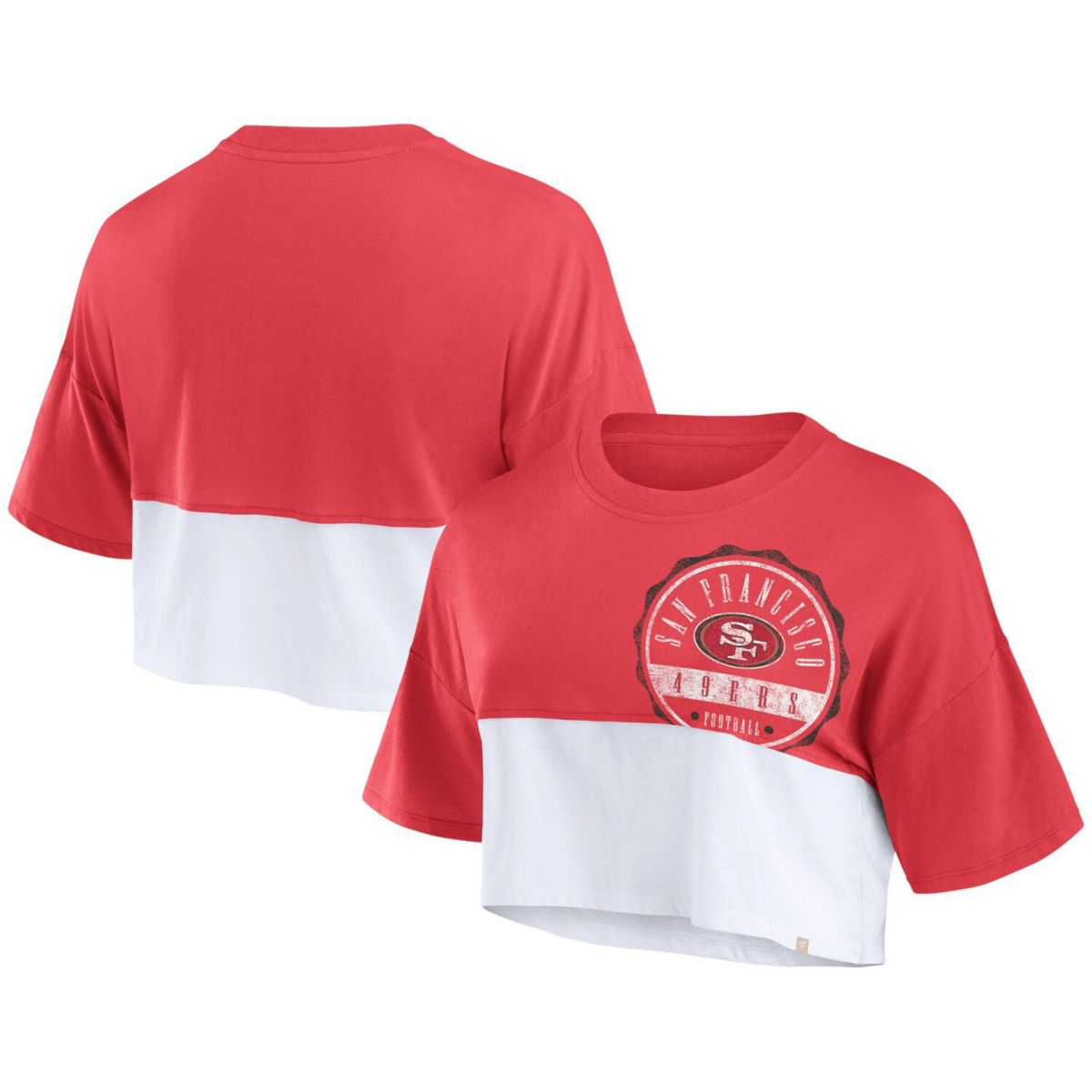 Женская Футболка Fanatics Scarlet/White San Francisco 49ers Boxy Color Split Cropped Fanatics Brands - White Label