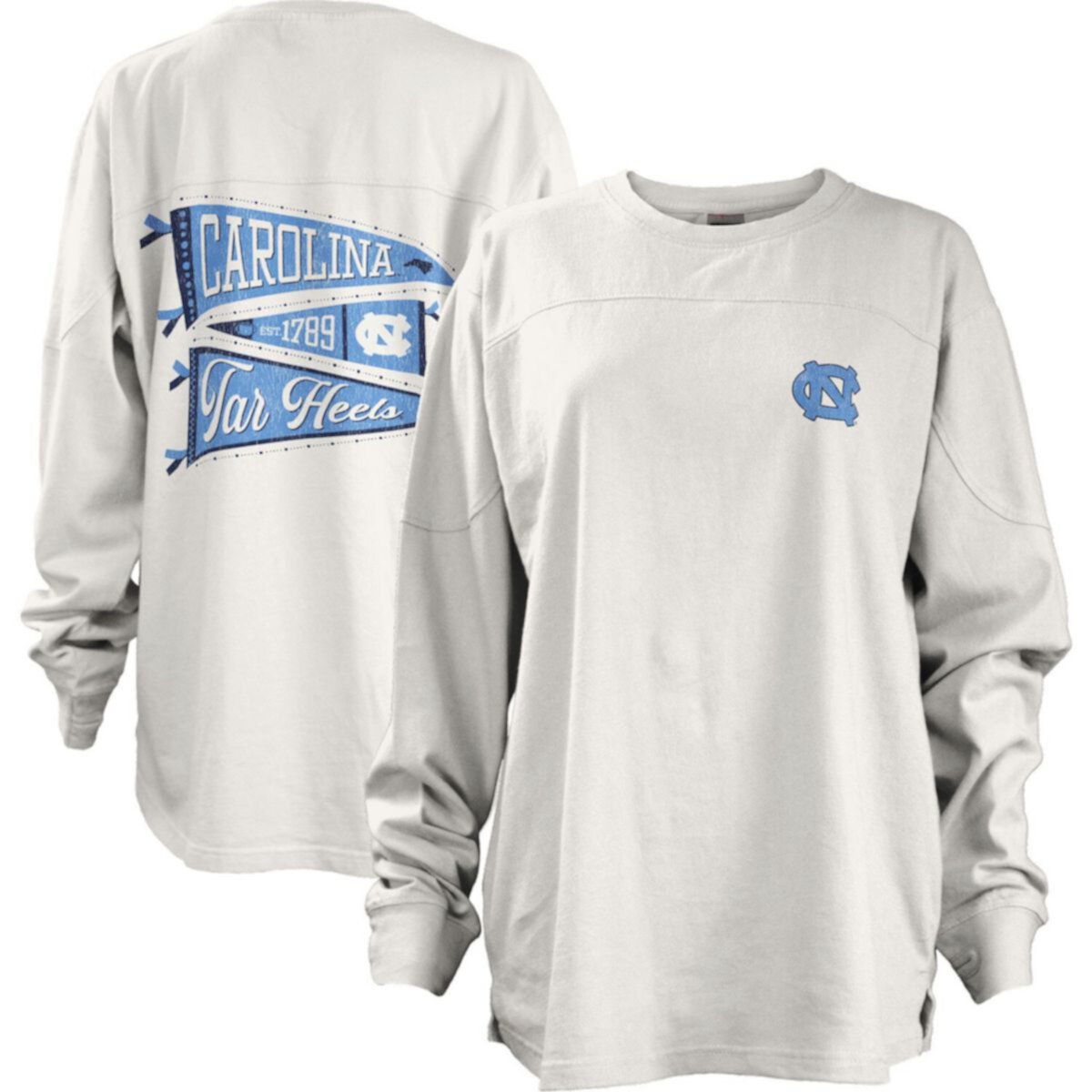 Женская Футболка Unbranded Белая North Carolina Tar Heels Pennant Stack Oversized Длинный Рукав Unbranded