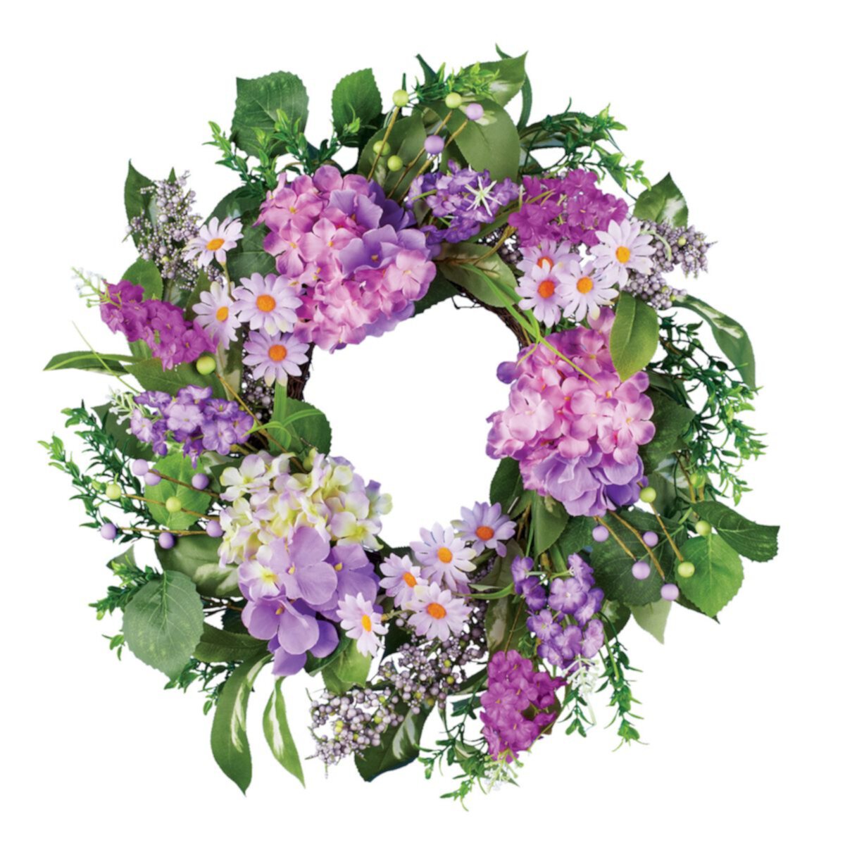 Collections Etc Purple Hydrangeas In Bloom Hanging Wreath Circle Collections Etc.