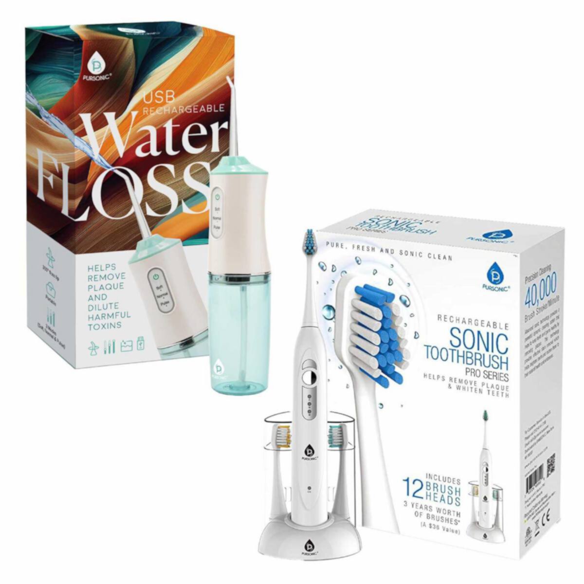 Pursonic Rechargeable Toothbrush & Water Flosser Duo With Multi Year Supply Pursonic