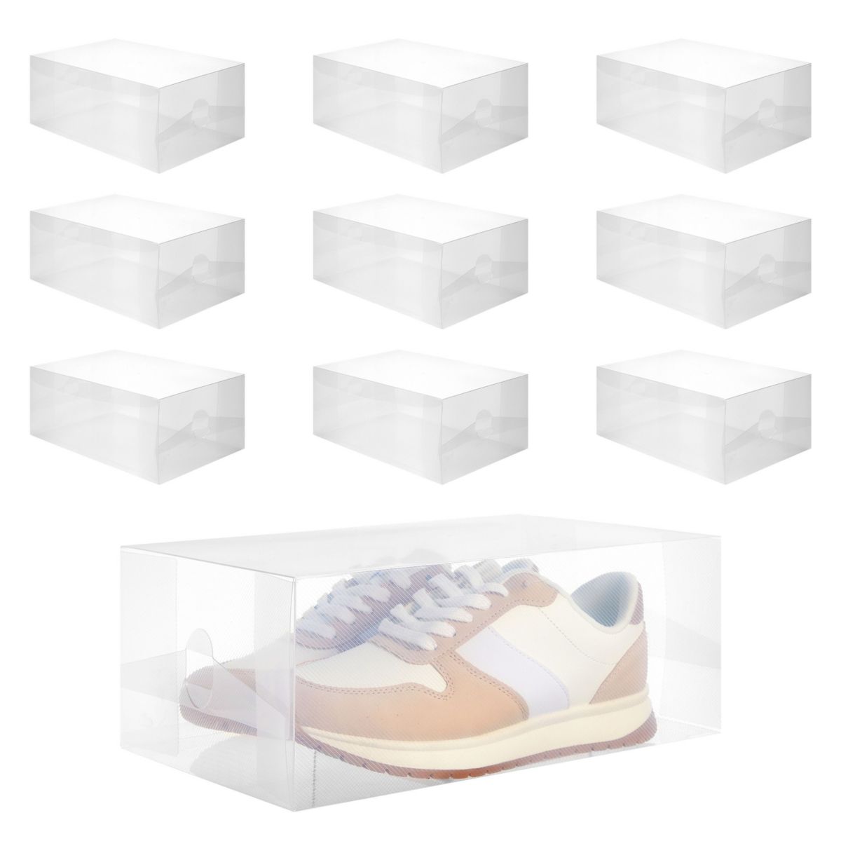 10 Pack Foldable Clear Plastic Shoe Storage Boxes, Stackable Cases for Closet Organization (13 x 8.25 x 5.1 In) Juvale