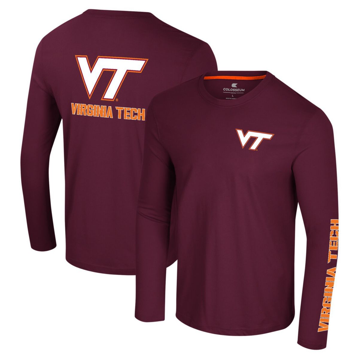 Мужская Футболка Colosseum Maroon Virginia Tech Hokies Logo Lockup 3-Hit Active Blend Colosseum