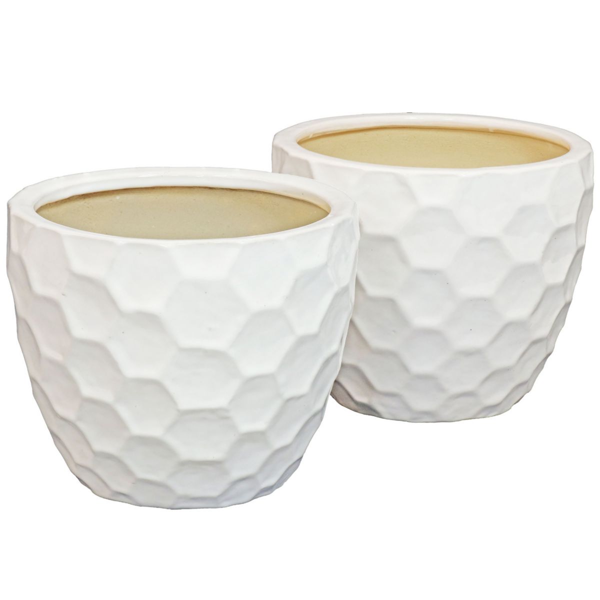 Sunnydaze 13.5&#34; Honeycomb Pattern Ceramic Planter - White - Set Of 2 Sunnydaze Decor