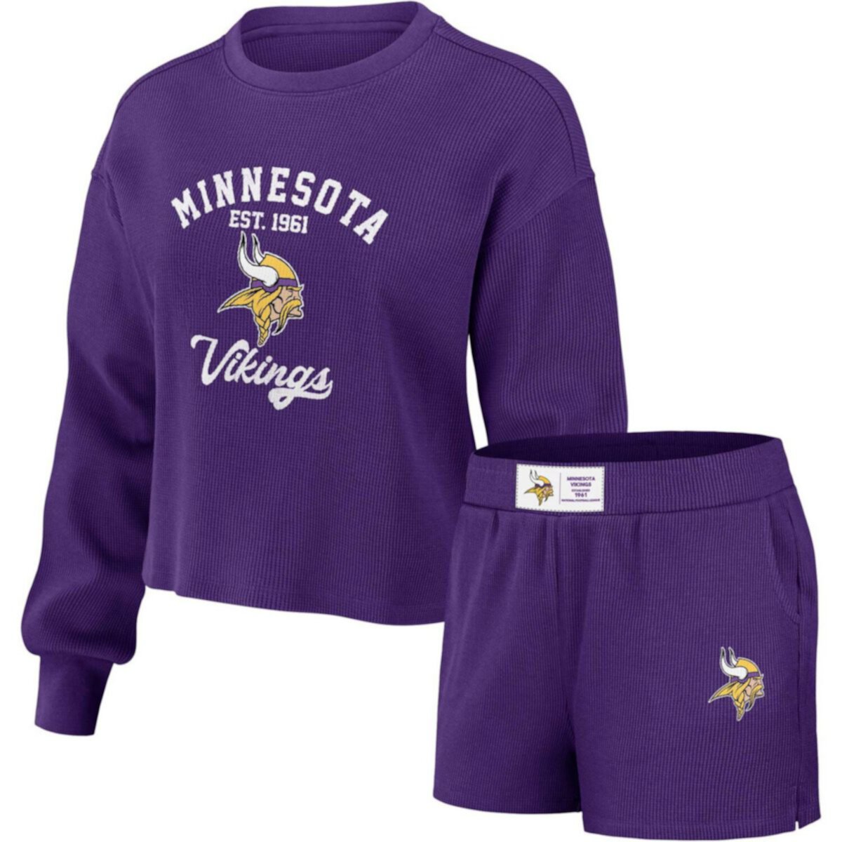 Женская Пижама WEAR by Erin Andrews Фиолетовая Minnesota Vikings Вафельная Трикотажная Футболка с Длинным Рукавом и Шорты WEAR by Erin Andrews